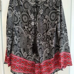 New Directions Black and Red Paisley A-Line Skirt